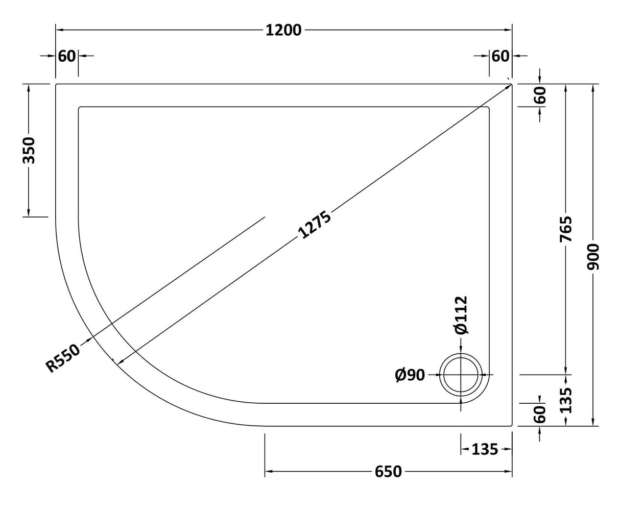 Slip Resistant Slimline Offset Quadrant Shower Tray - Choice of Size and Orientation