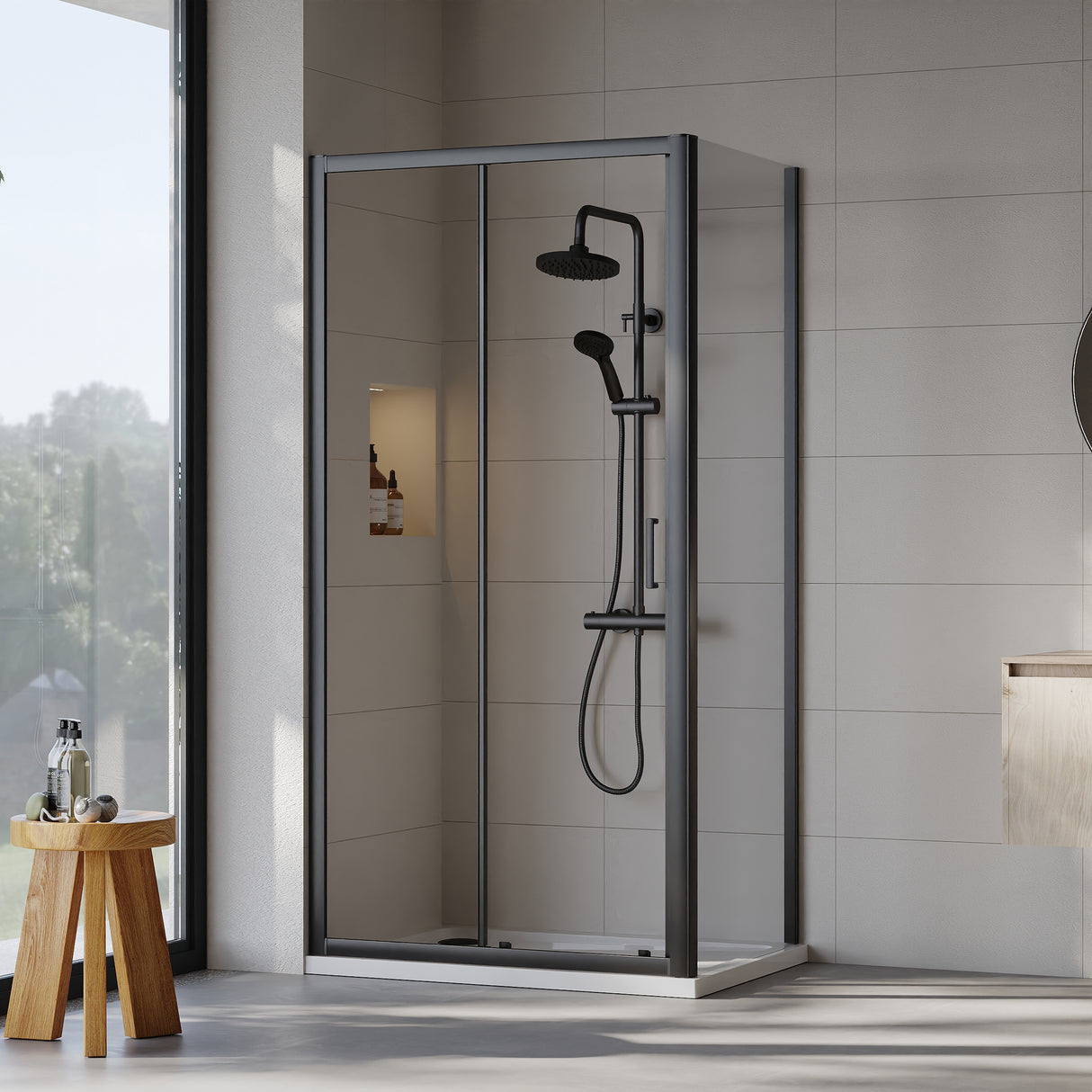 Sliding Shower Door, Side Panel and Shower Tray - Choice of Size and Finish