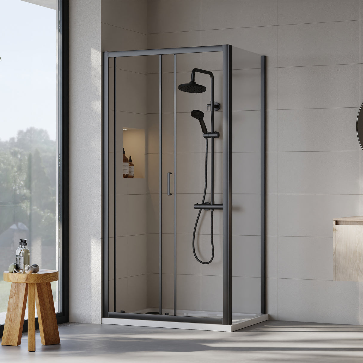 Sliding Shower Door, Side Panel and Shower Tray - Choice of Size and Finish