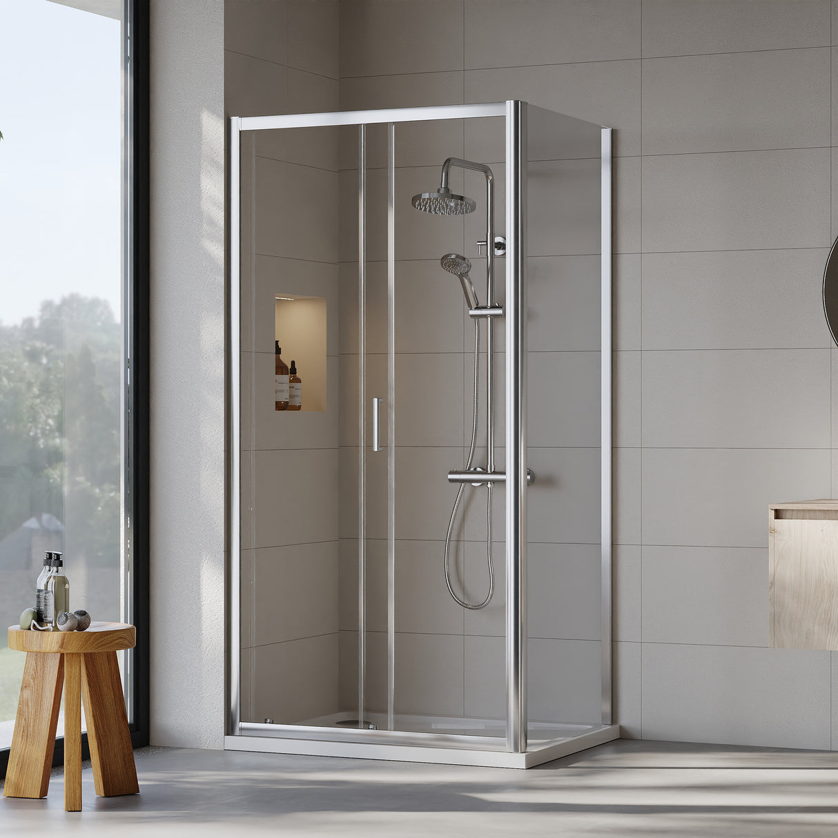 Sliding Shower Door, Side Panel and Shower Tray - Choice of Size and Finish