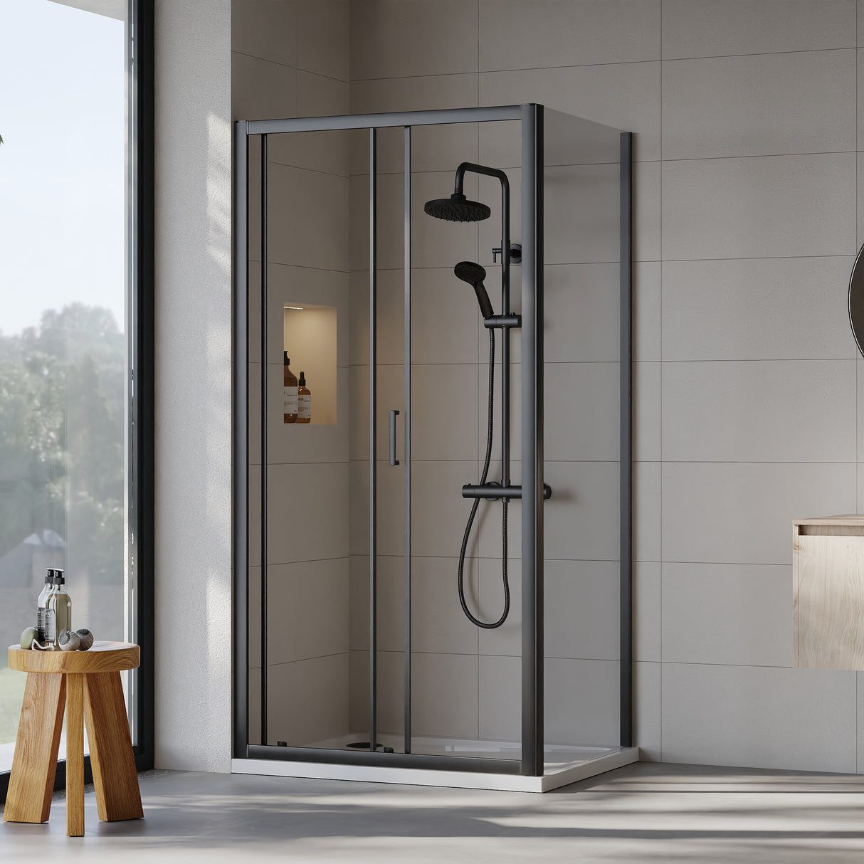 Sliding Shower Door, Side Panel and Shower Tray - Choice of Size and Finish