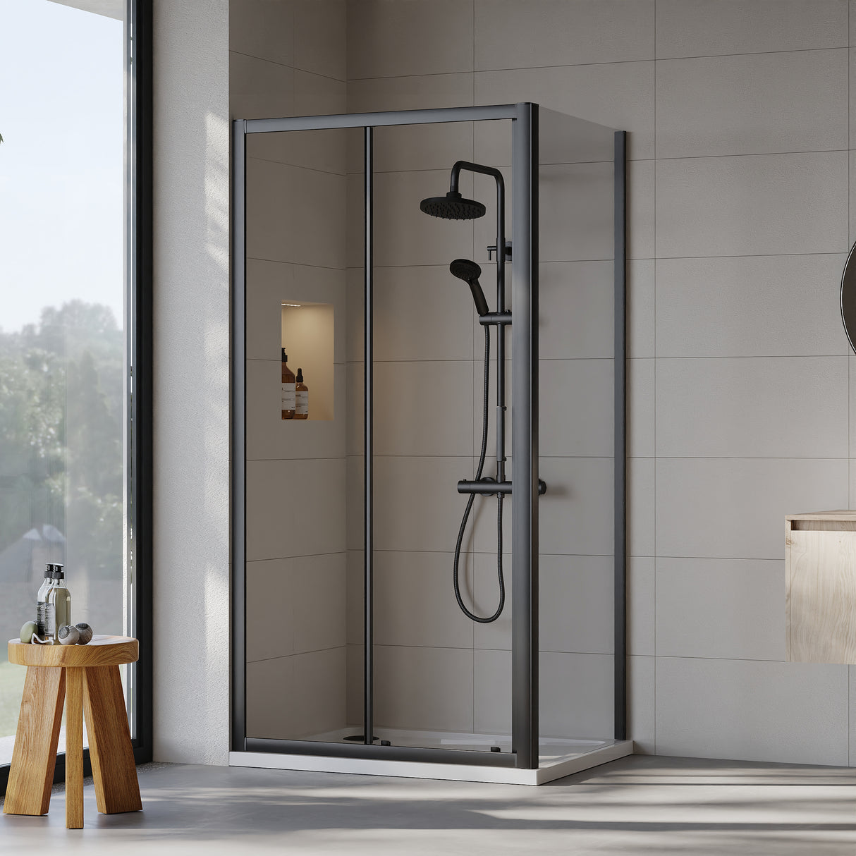 Sliding Shower Door, Side Panel and Shower Tray - Choice of Size and Finish