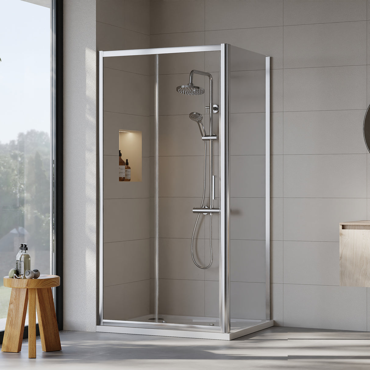 Sliding Shower Door, Side Panel and Shower Tray - Choice of Size and Finish