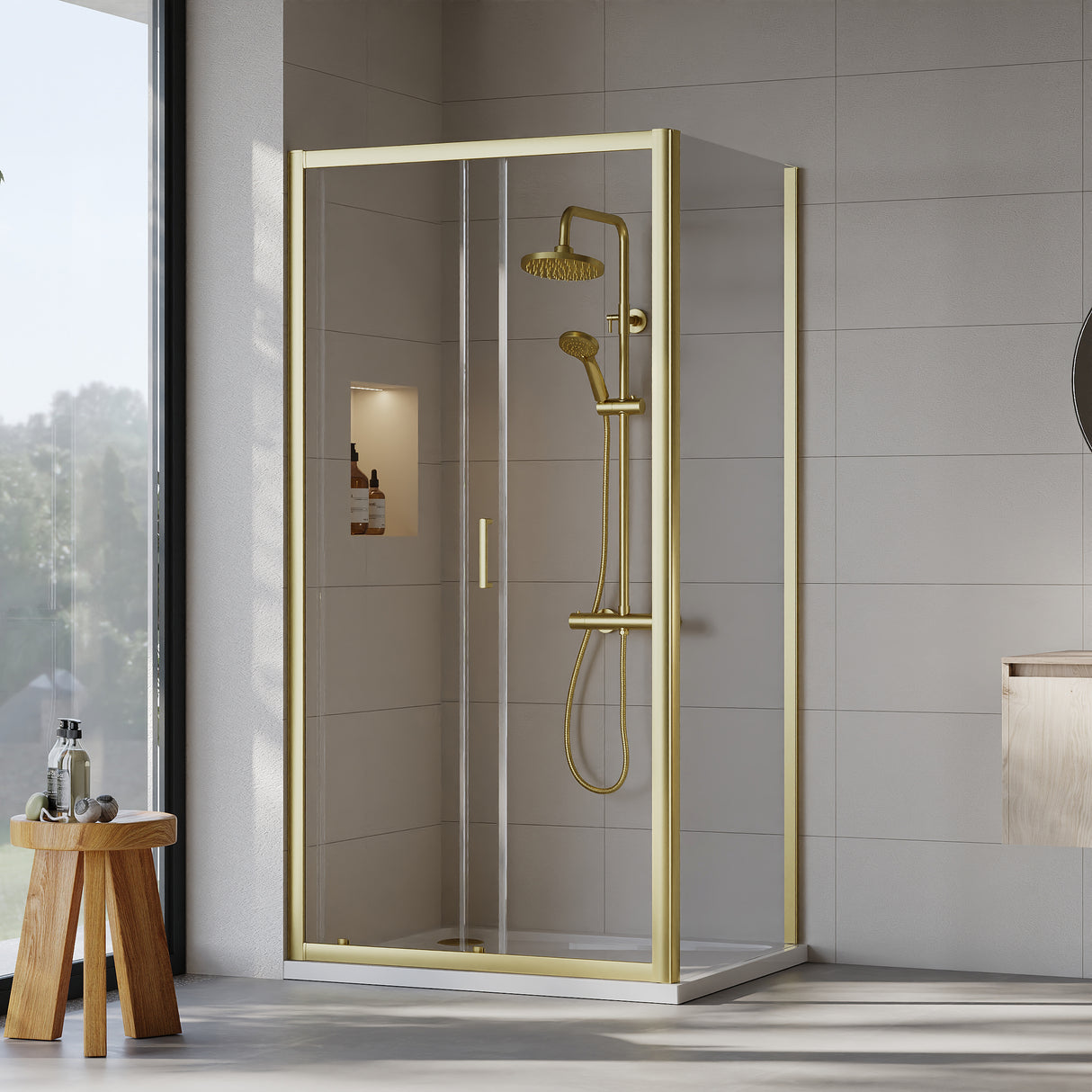 Sliding Shower Door, Side Panel and Shower Tray - Choice of Size and Finish