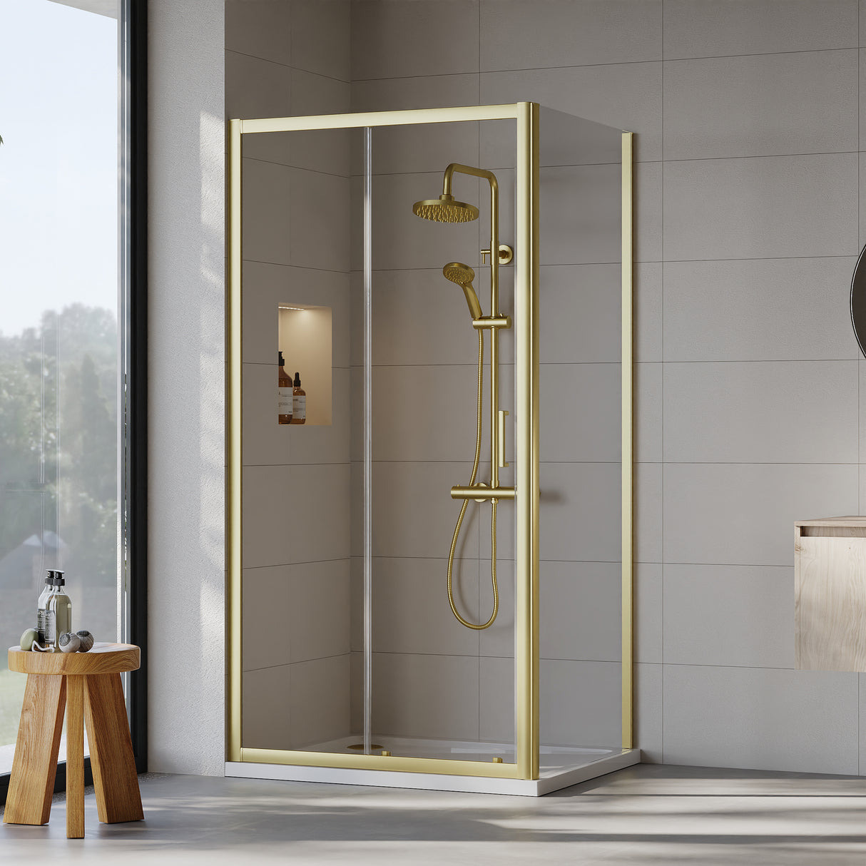 Sliding Shower Door, Side Panel and Shower Tray - Choice of Size and Finish