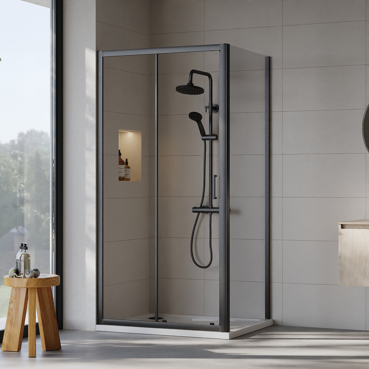 Sliding Shower Door, Side Panel and Shower Tray - Choice of Size and Finish