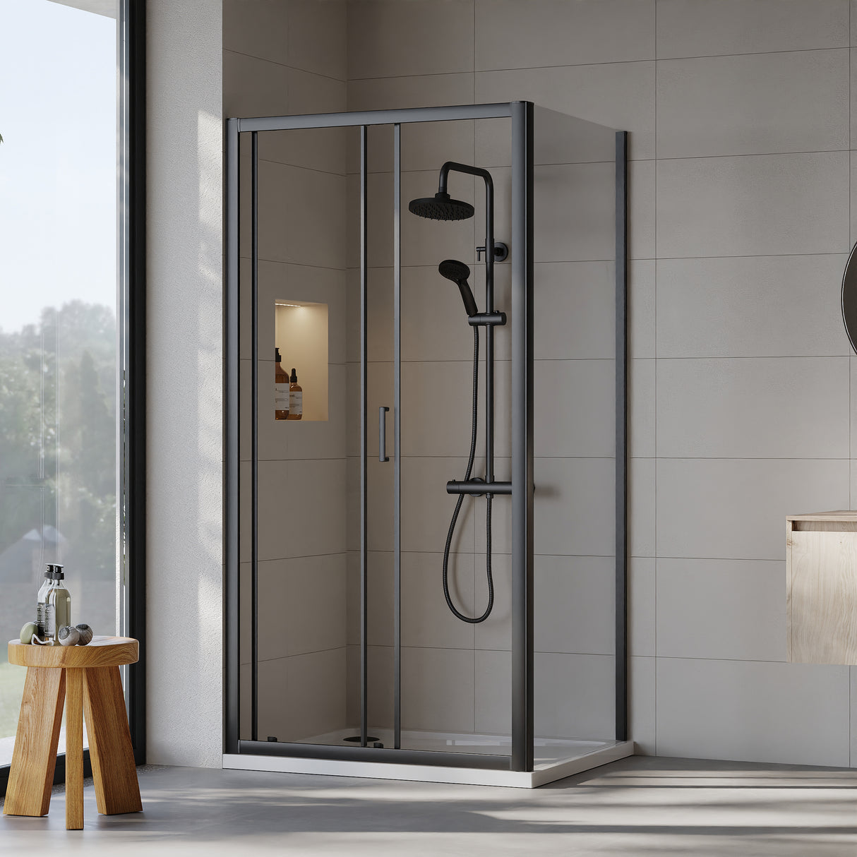 Sliding Shower Door, Side Panel and Shower Tray - Choice of Size and Finish