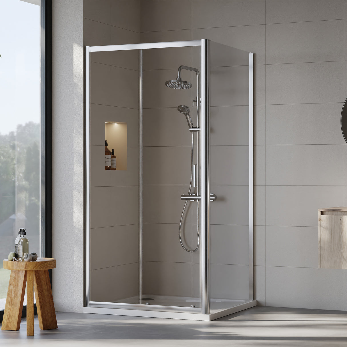 Sliding Shower Door, Side Panel and Shower Tray - Choice of Size and Finish