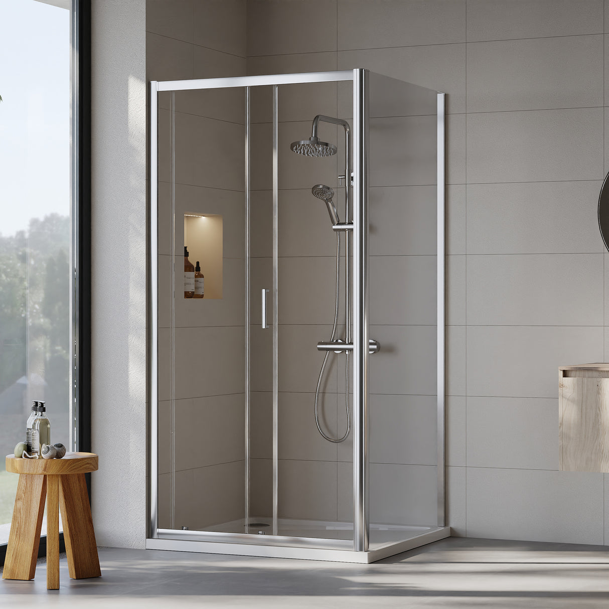 Sliding Shower Door, Side Panel and Shower Tray - Choice of Size and Finish