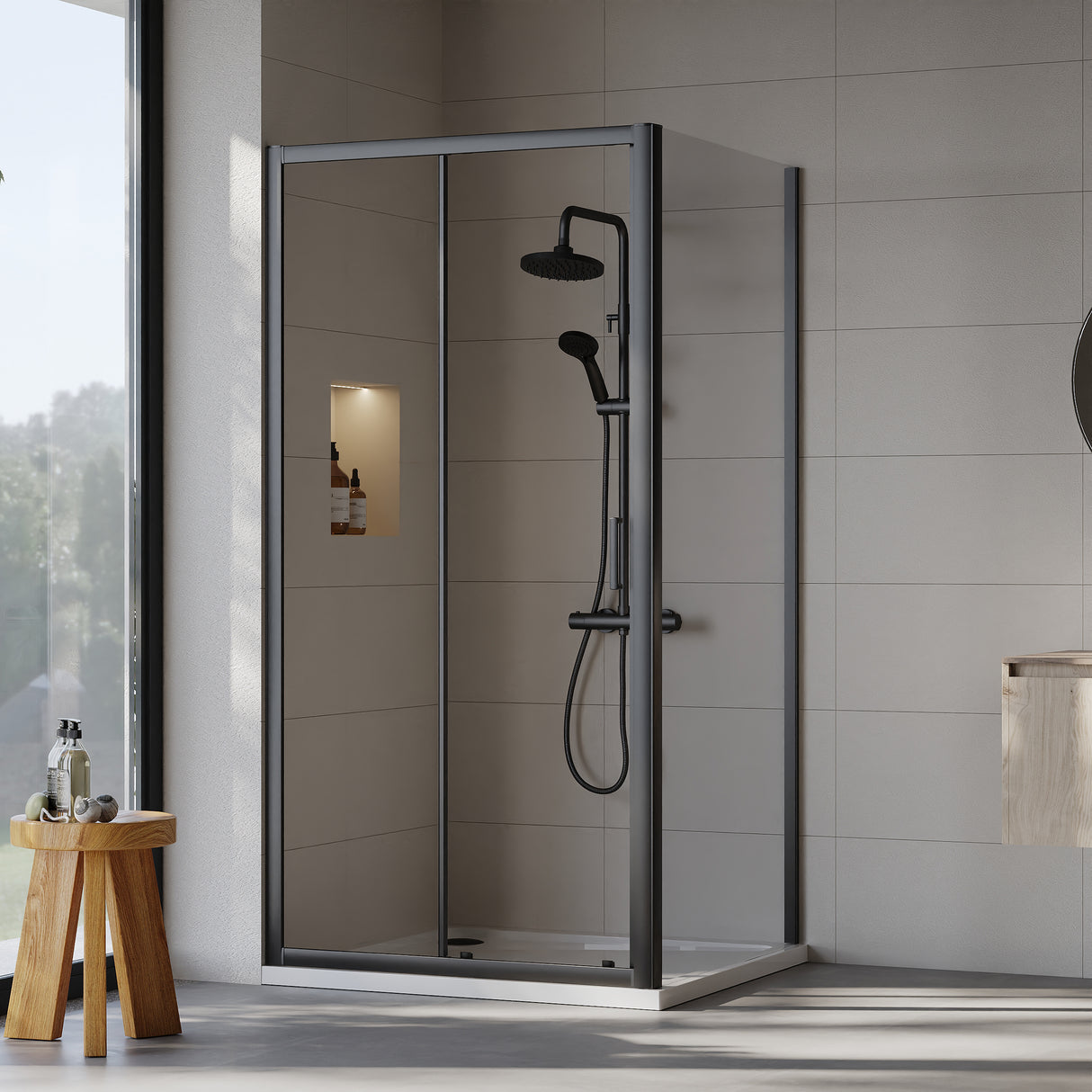 Sliding Shower Door, Side Panel and Shower Tray - Choice of Size and Finish