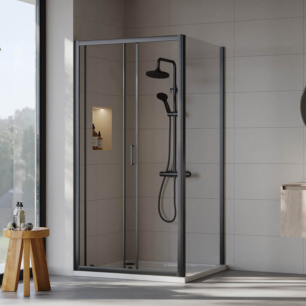 Sliding Shower Door, Side Panel and Shower Tray - Choice of Size and Finish