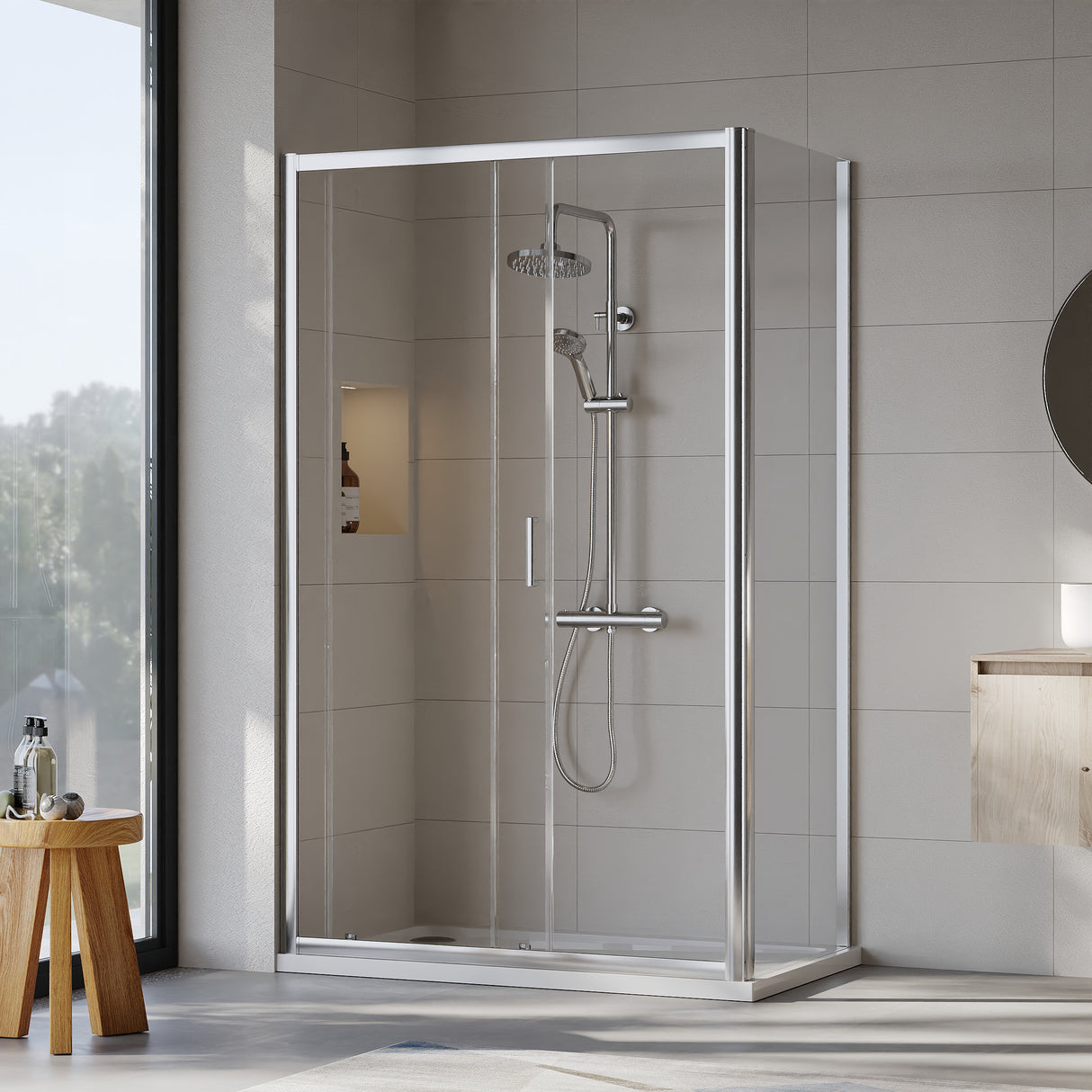 Sliding Shower Door, Side Panel and Shower Tray - Choice of Size and Finish