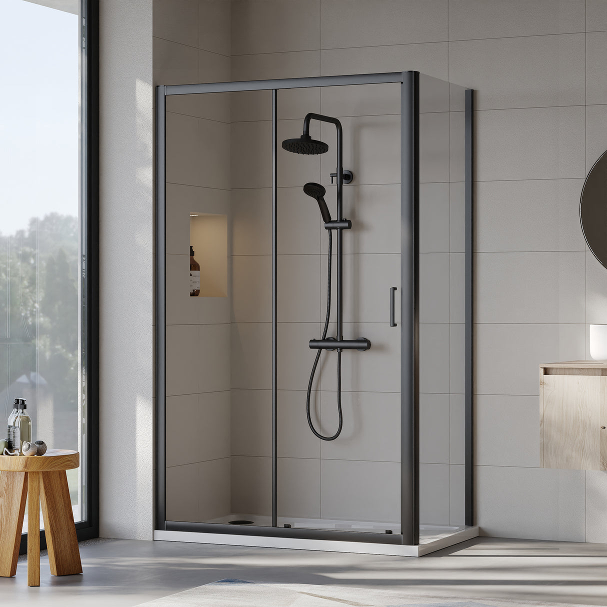 Sliding Shower Door, Side Panel and Shower Tray - Choice of Size and Finish