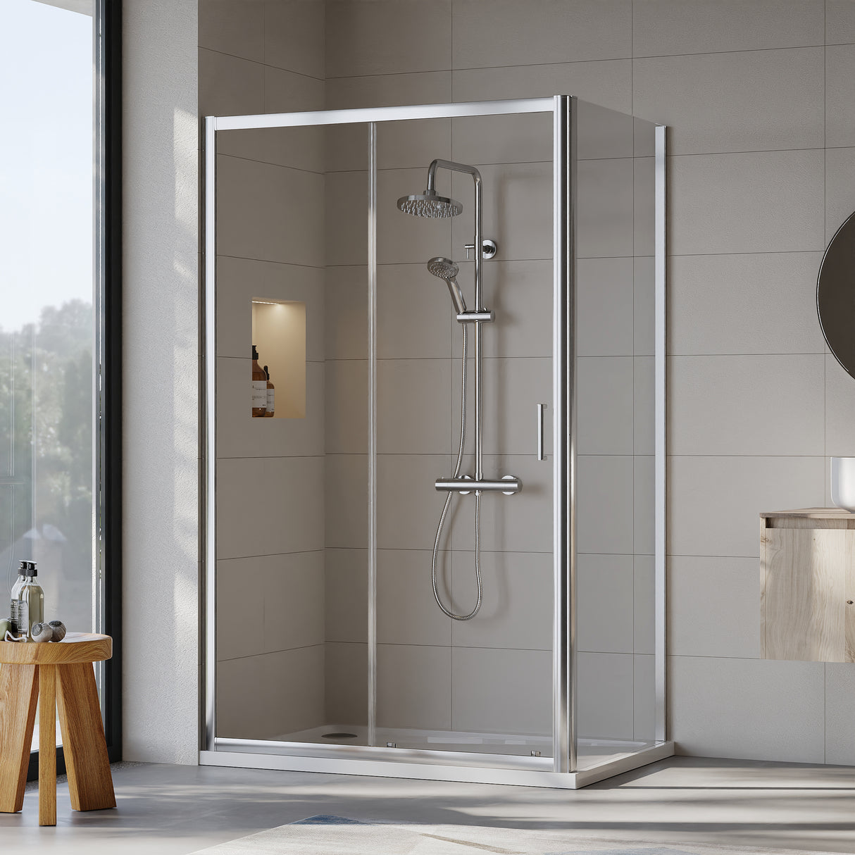 Sliding Shower Door, Side Panel and Shower Tray - Choice of Size and Finish