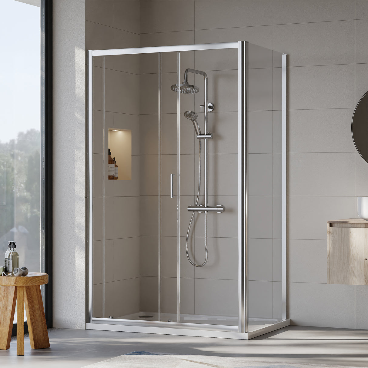 Sliding Shower Door, Side Panel and Shower Tray - Choice of Size and Finish