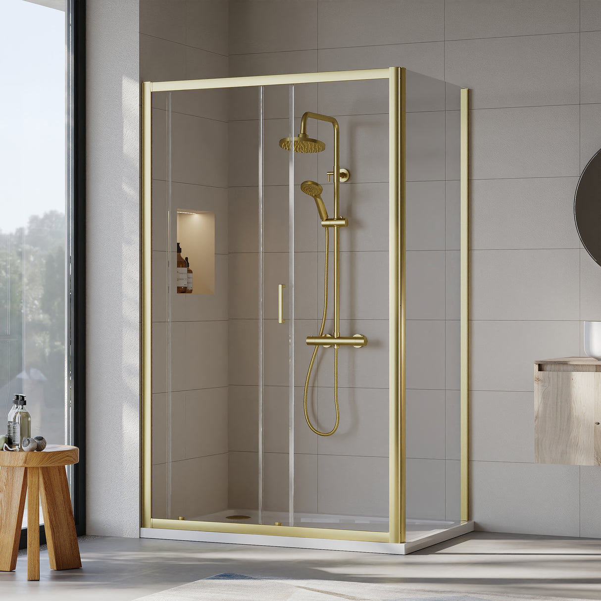 Sliding Shower Door, Side Panel and Shower Tray - Choice of Size and Finish