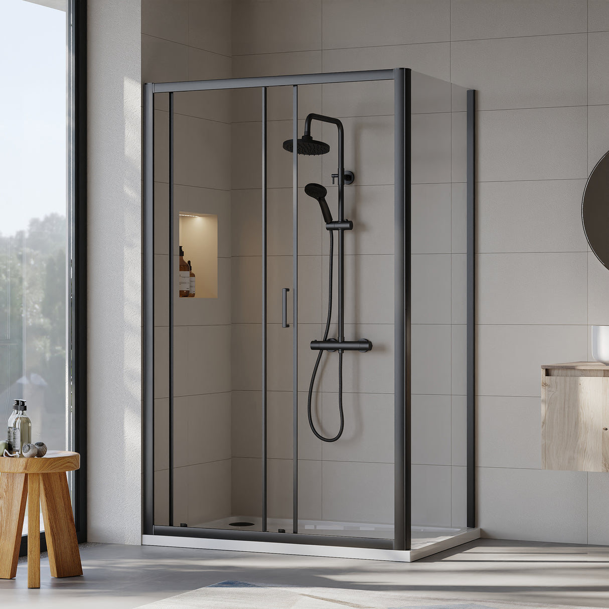 Sliding Shower Door, Side Panel and Shower Tray - Choice of Size and Finish