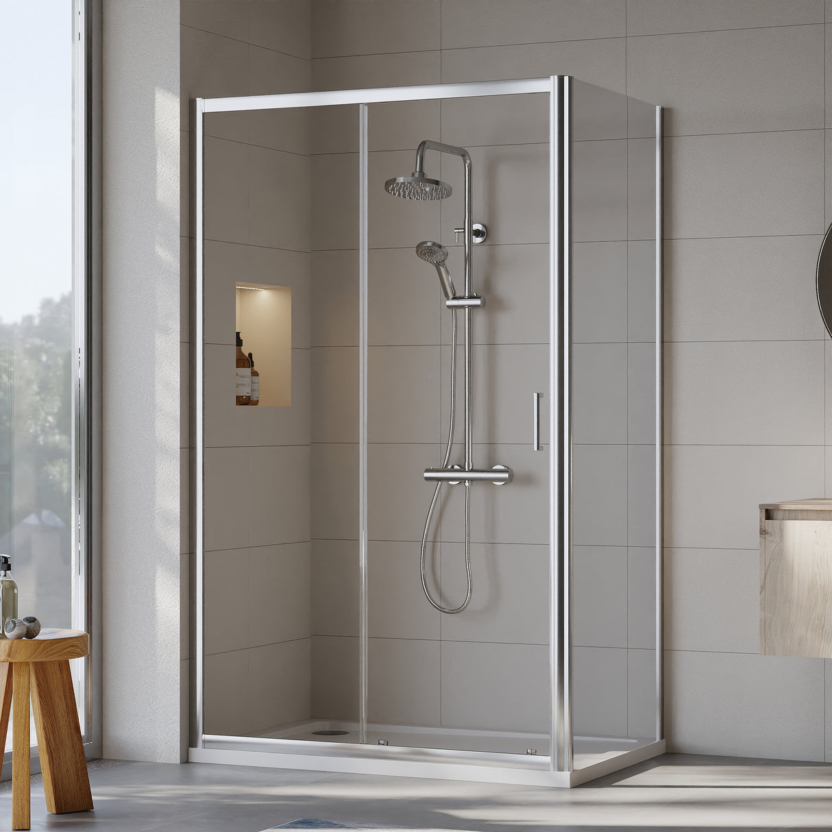 Sliding Shower Door, Side Panel and Shower Tray - Choice of Size and Finish