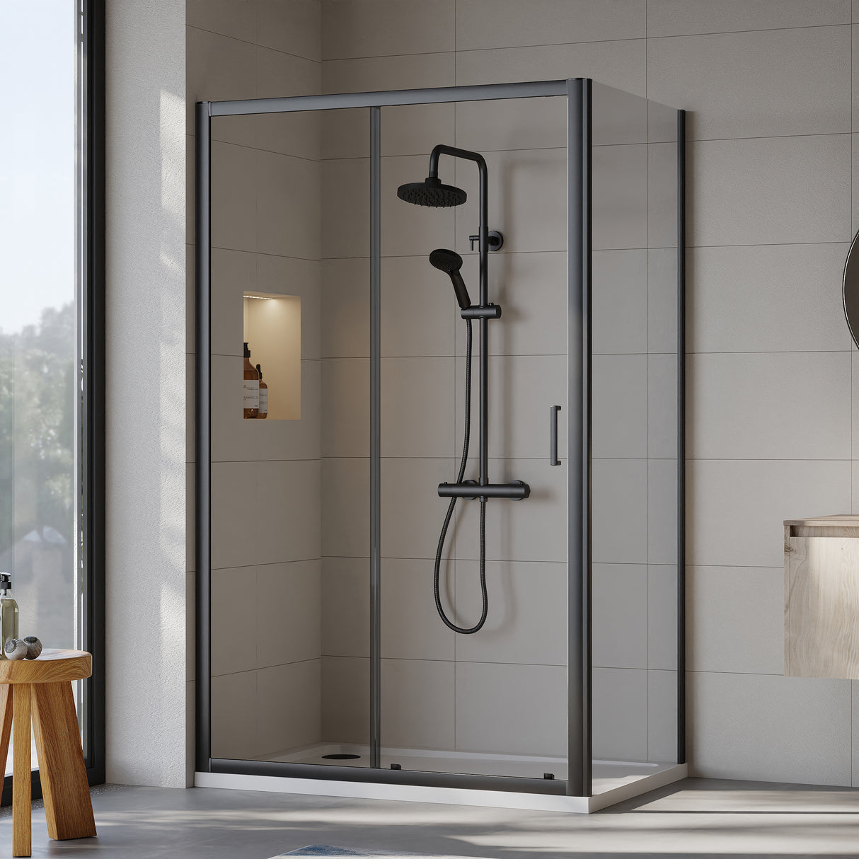 Sliding Shower Door, Side Panel and Shower Tray - Choice of Size and Finish