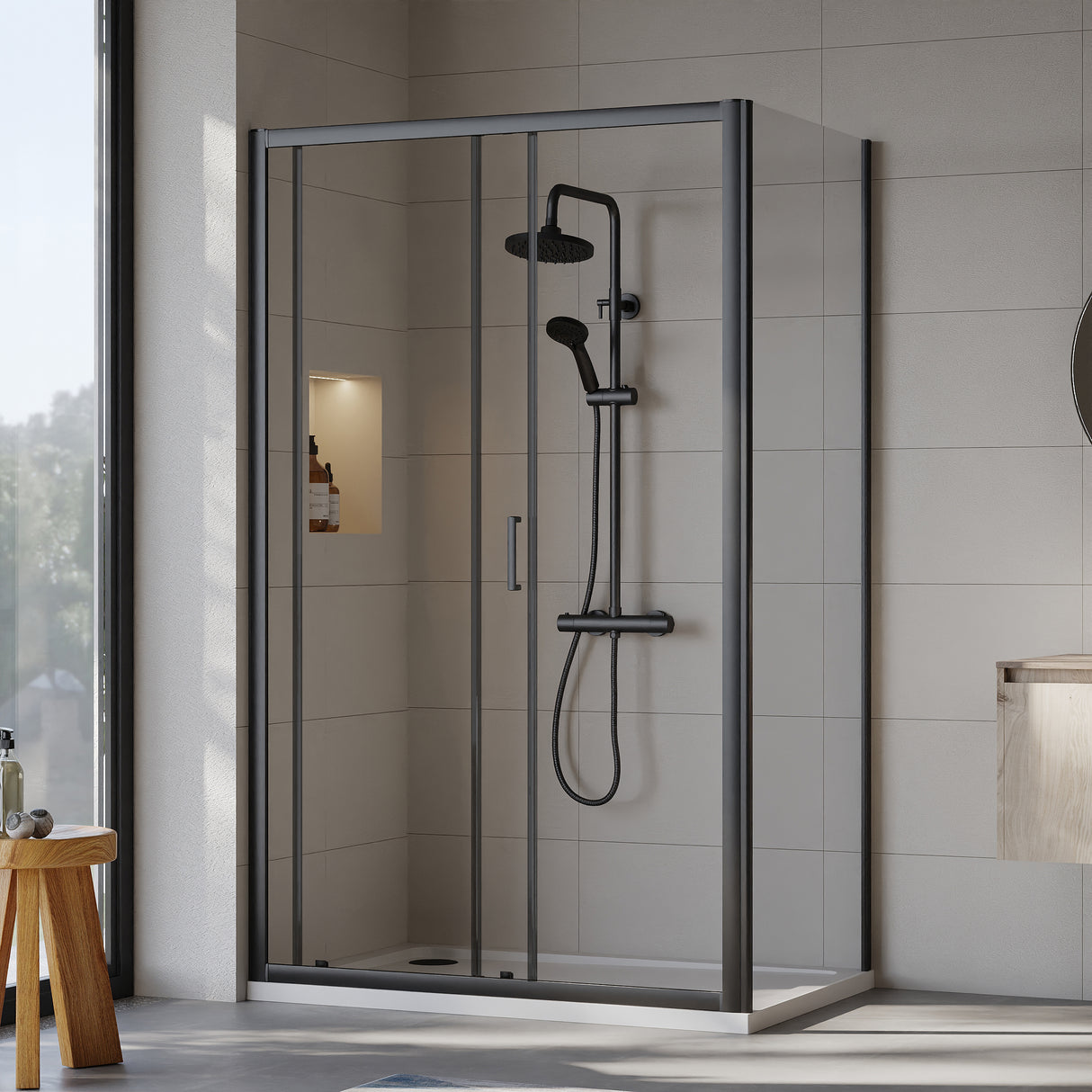 Sliding Shower Door, Side Panel and Shower Tray - Choice of Size and Finish