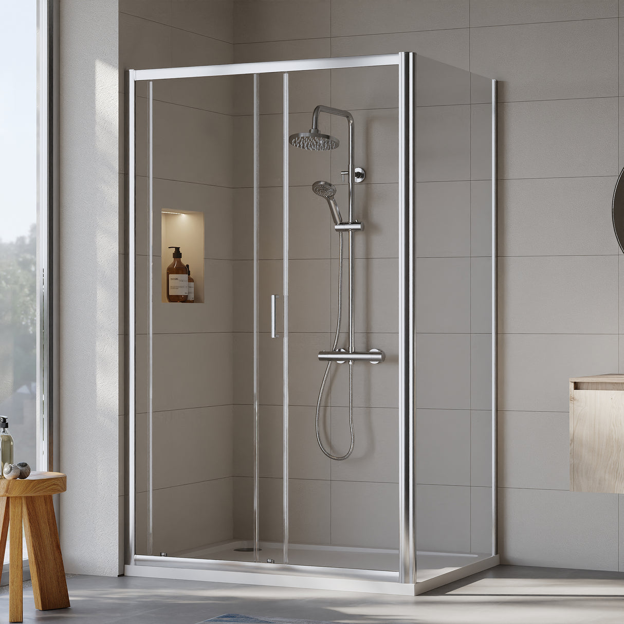 Sliding Shower Door, Side Panel and Shower Tray - Choice of Size and Finish