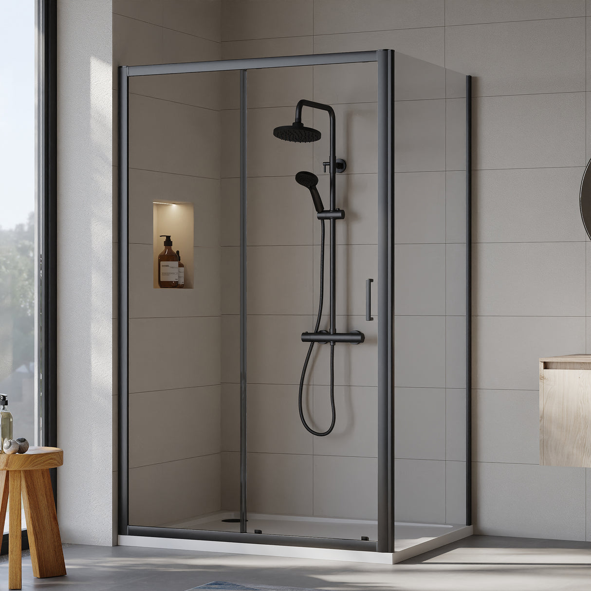 Sliding Shower Door, Side Panel and Shower Tray - Choice of Size and Finish