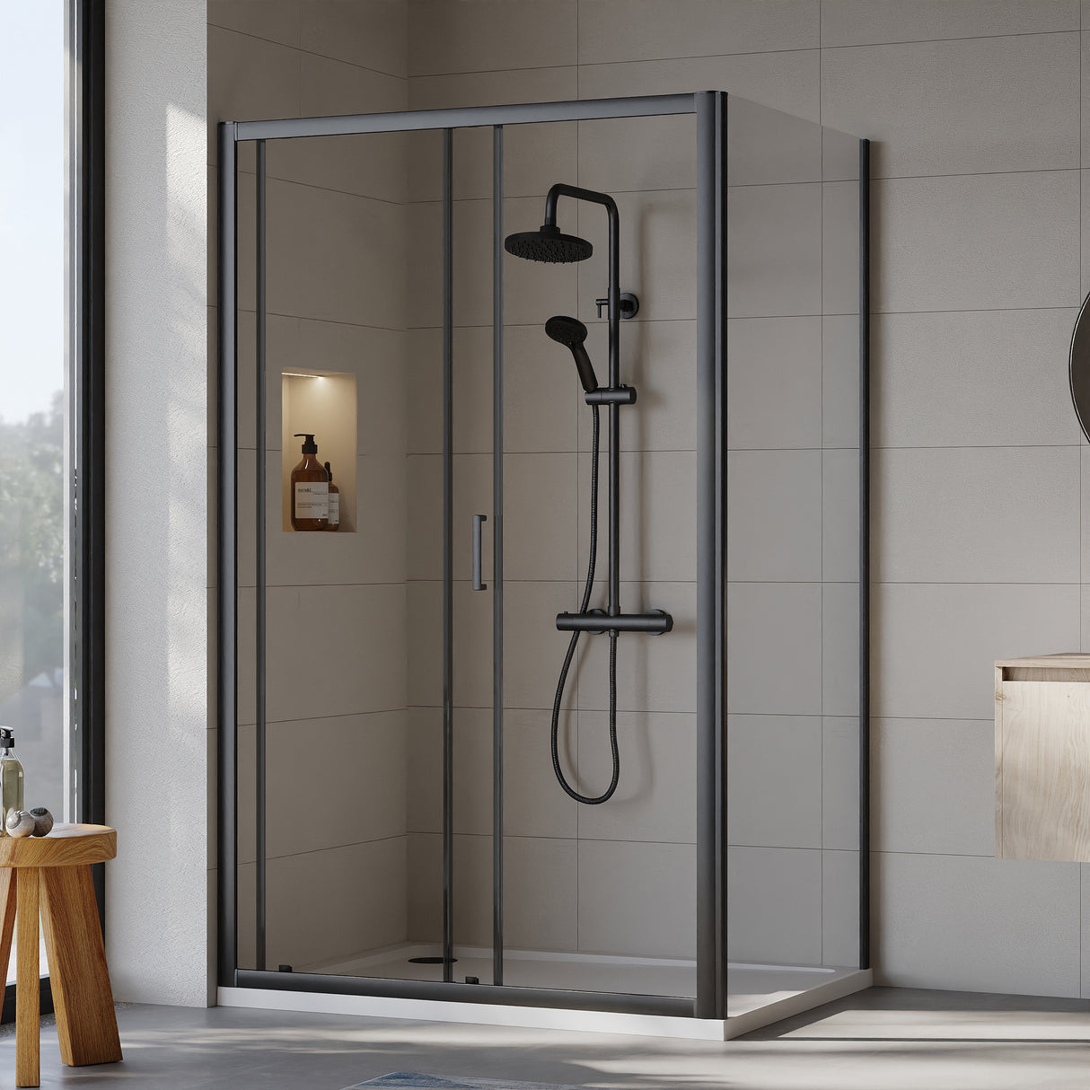 Sliding Shower Door, Side Panel and Shower Tray - Choice of Size and Finish