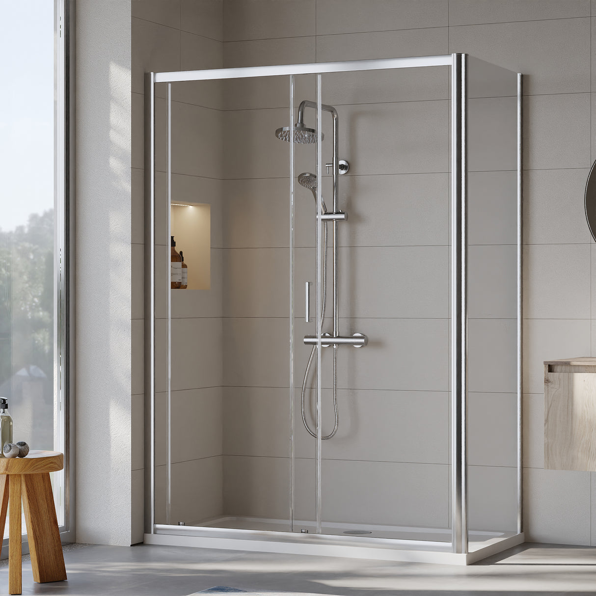 Sliding Shower Door, Side Panel and Shower Tray - Choice of Size and Finish