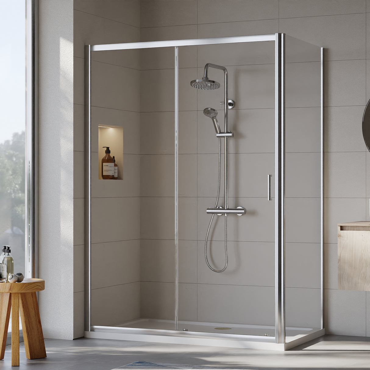 Sliding Shower Door, Side Panel and Shower Tray - Choice of Size and Finish