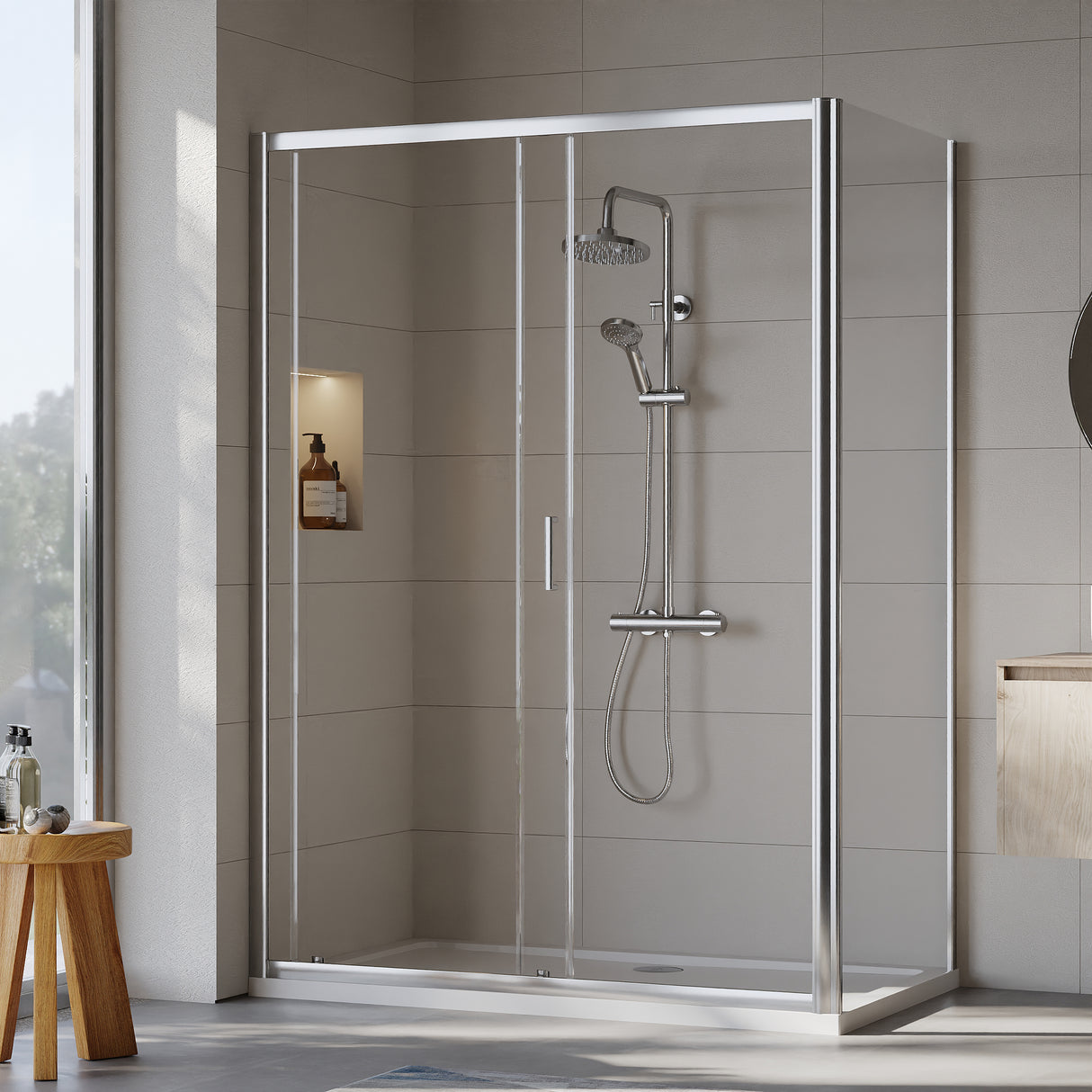 Sliding Shower Door, Side Panel and Shower Tray - Choice of Size and Finish