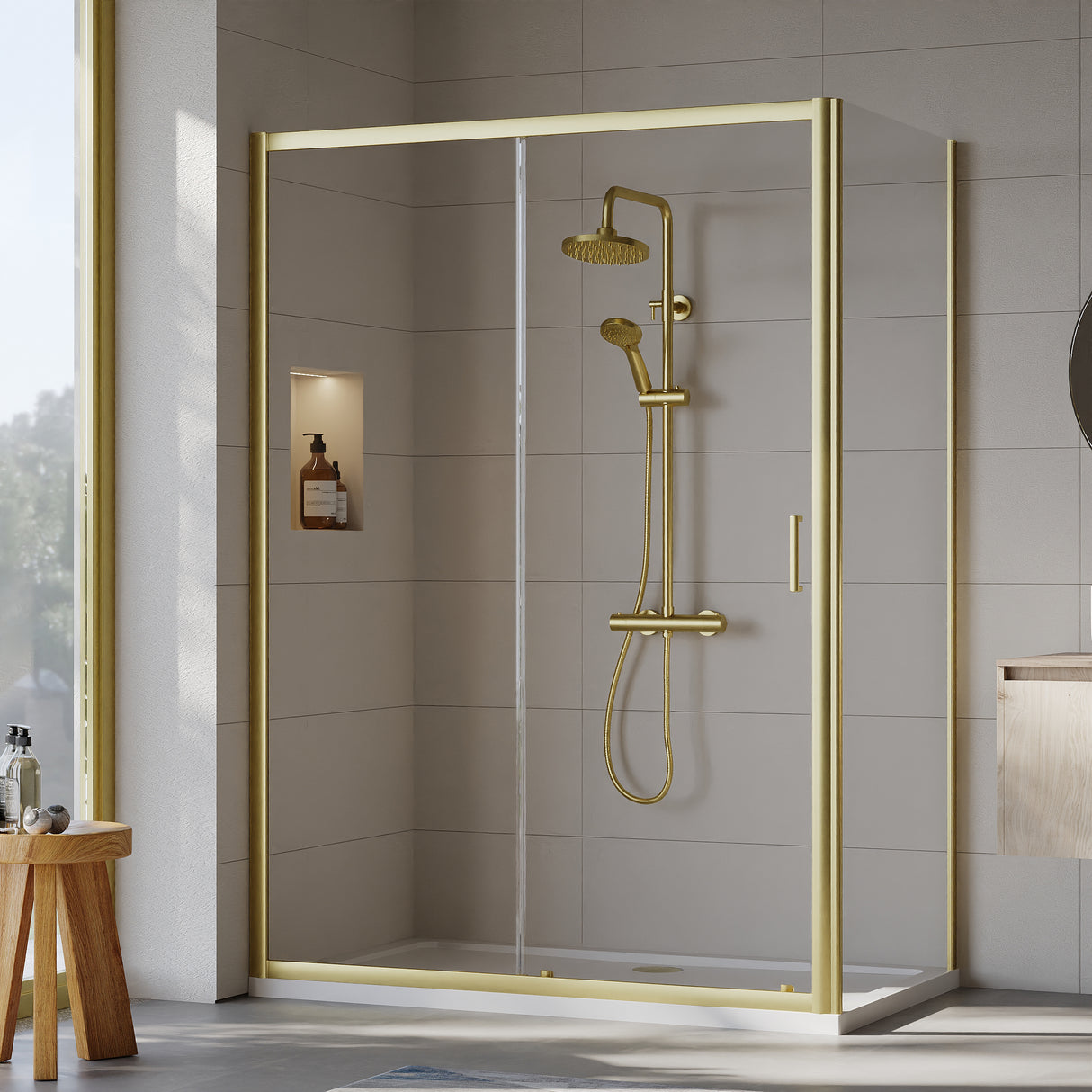 Sliding Shower Door, Side Panel and Shower Tray - Choice of Size and Finish