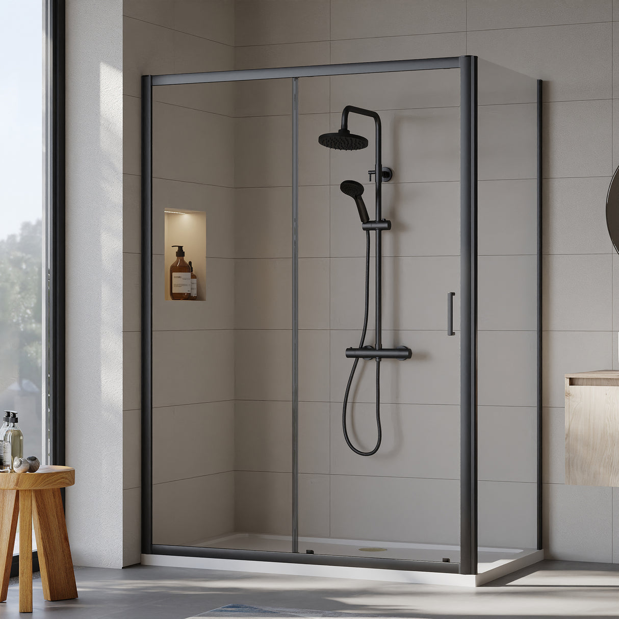 Sliding Shower Door, Side Panel and Shower Tray - Choice of Size and Finish