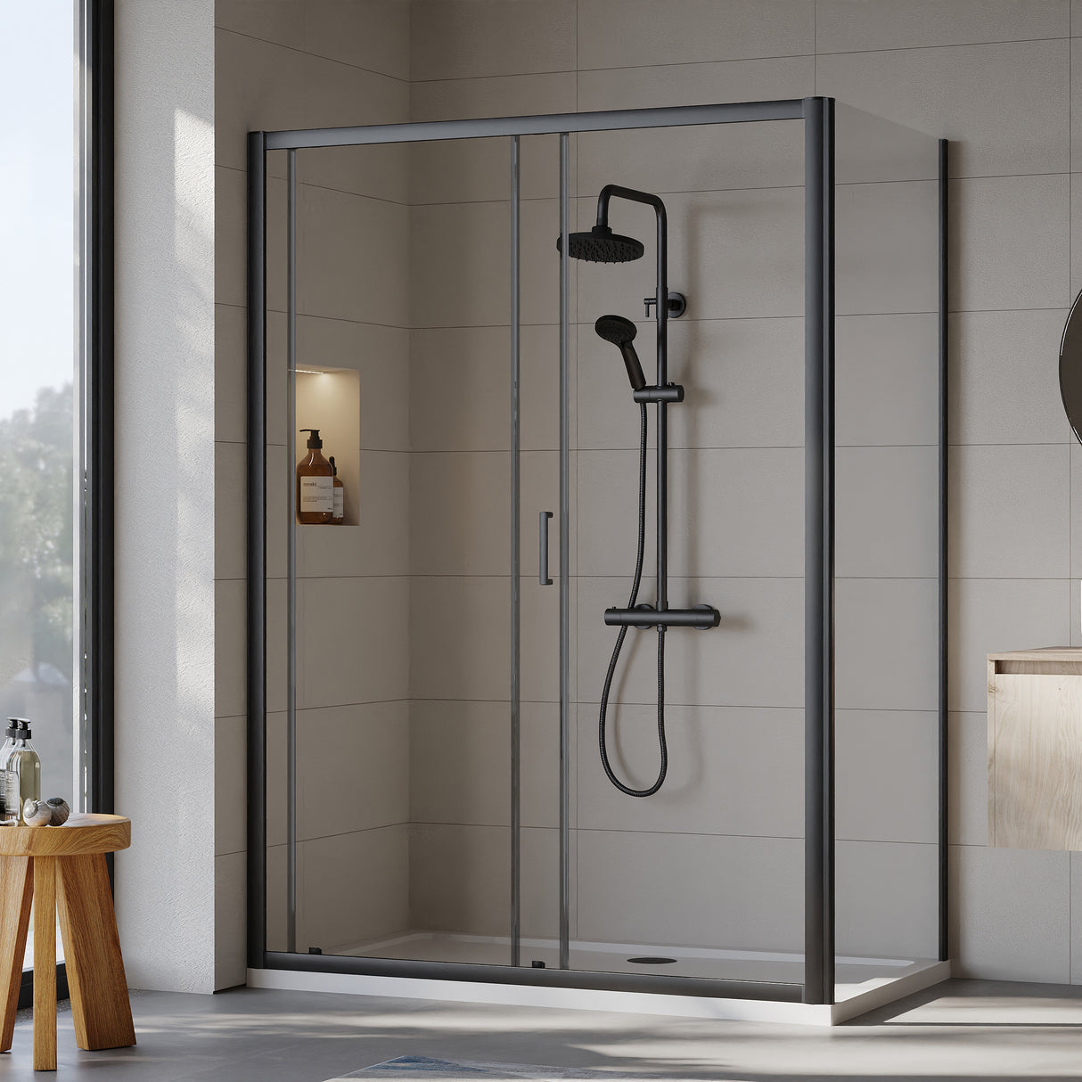 Sliding Shower Door, Side Panel and Shower Tray - Choice of Size and Finish
