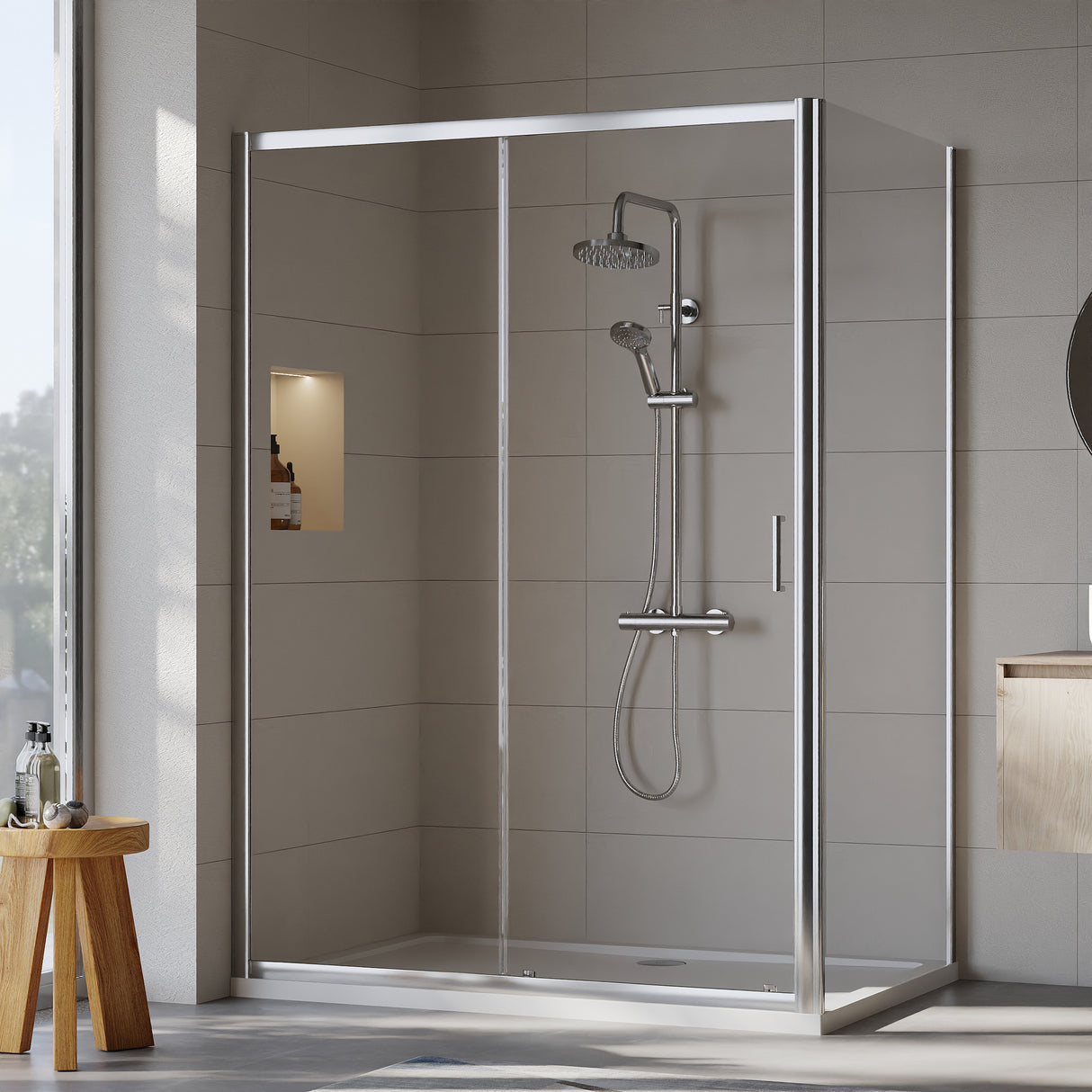 Sliding Shower Door, Side Panel and Shower Tray - Choice of Size and Finish