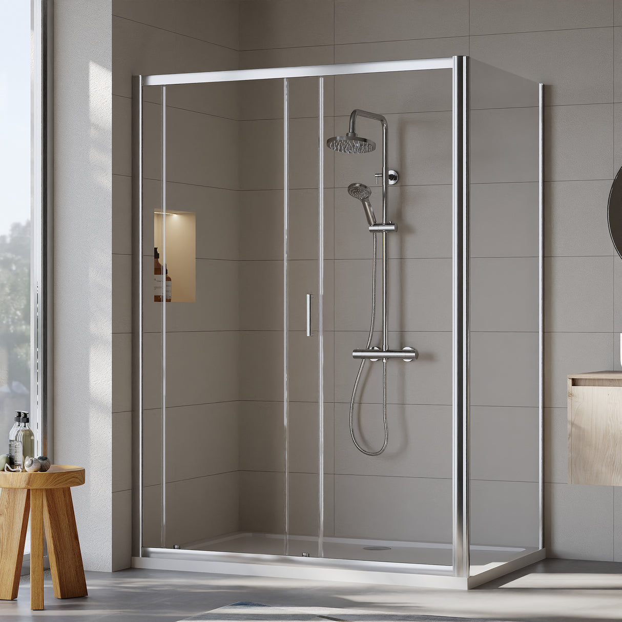 Sliding Shower Door, Side Panel and Shower Tray - Choice of Size and Finish
