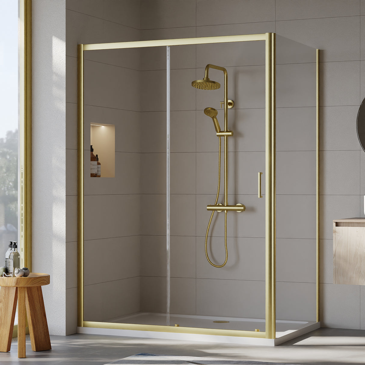 Sliding Shower Door, Side Panel and Shower Tray - Choice of Size and Finish