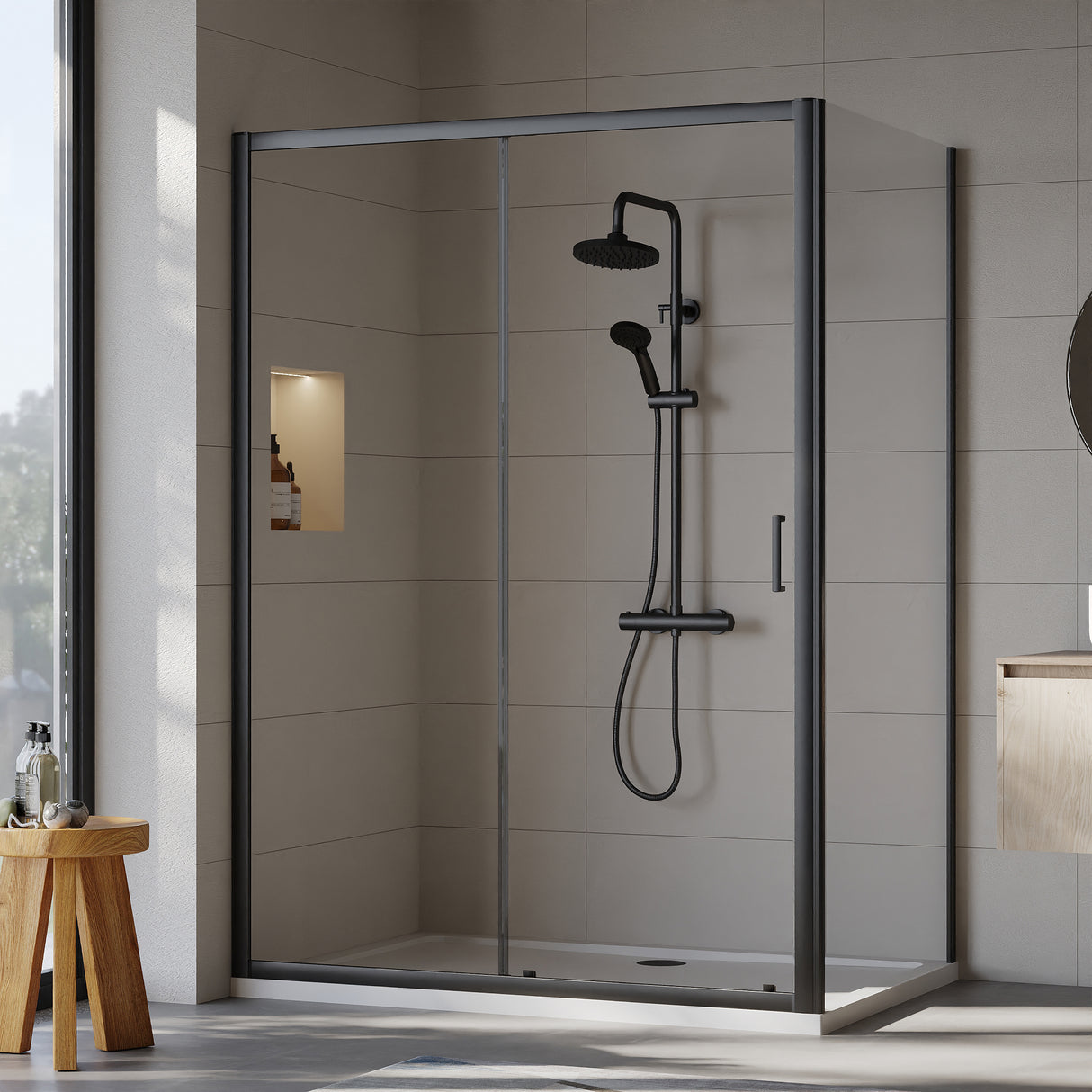 Sliding Shower Door, Side Panel and Shower Tray - Choice of Size and Finish