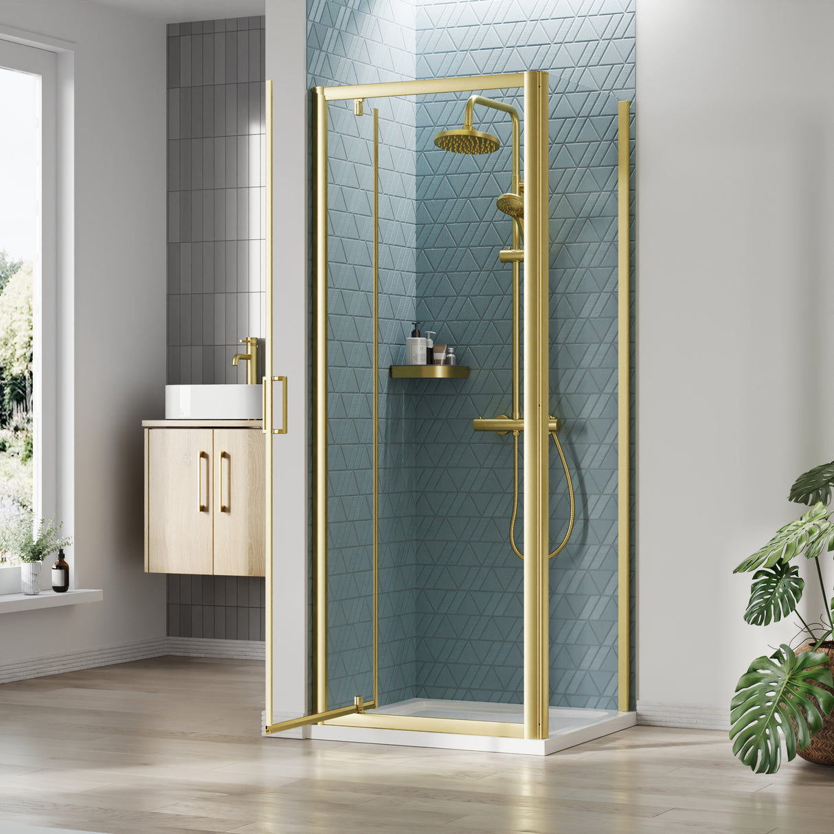 Pivot Shower Door, Side Panel and Shower Tray - Choice of Size and Finish