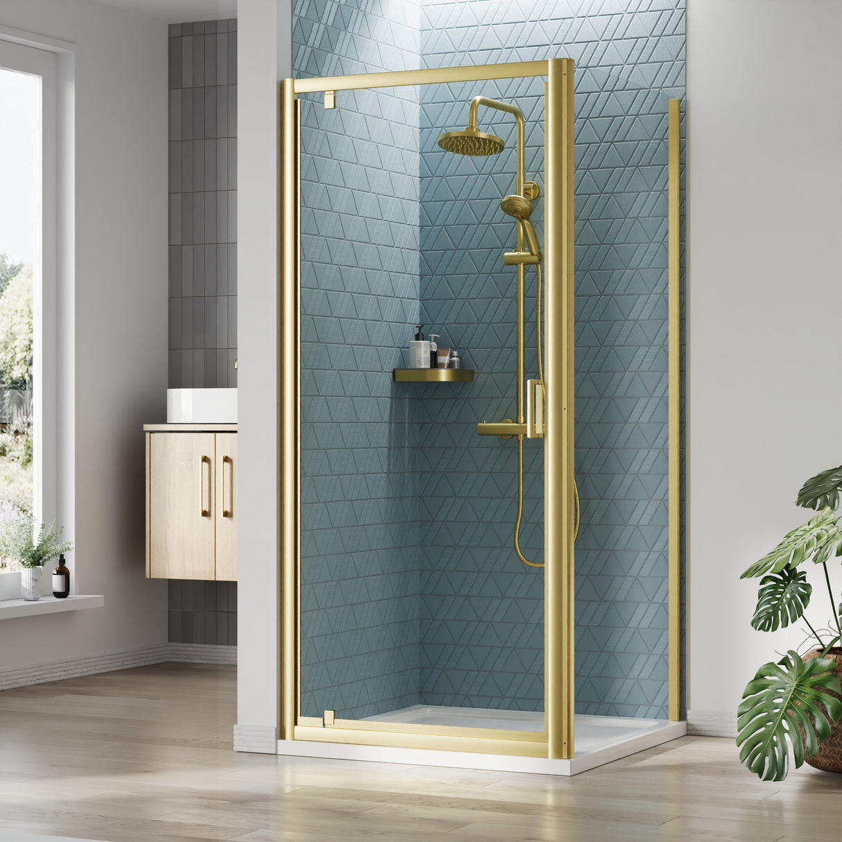 Pivot Shower Door, Side Panel and Shower Tray - Choice of Size and Finish
