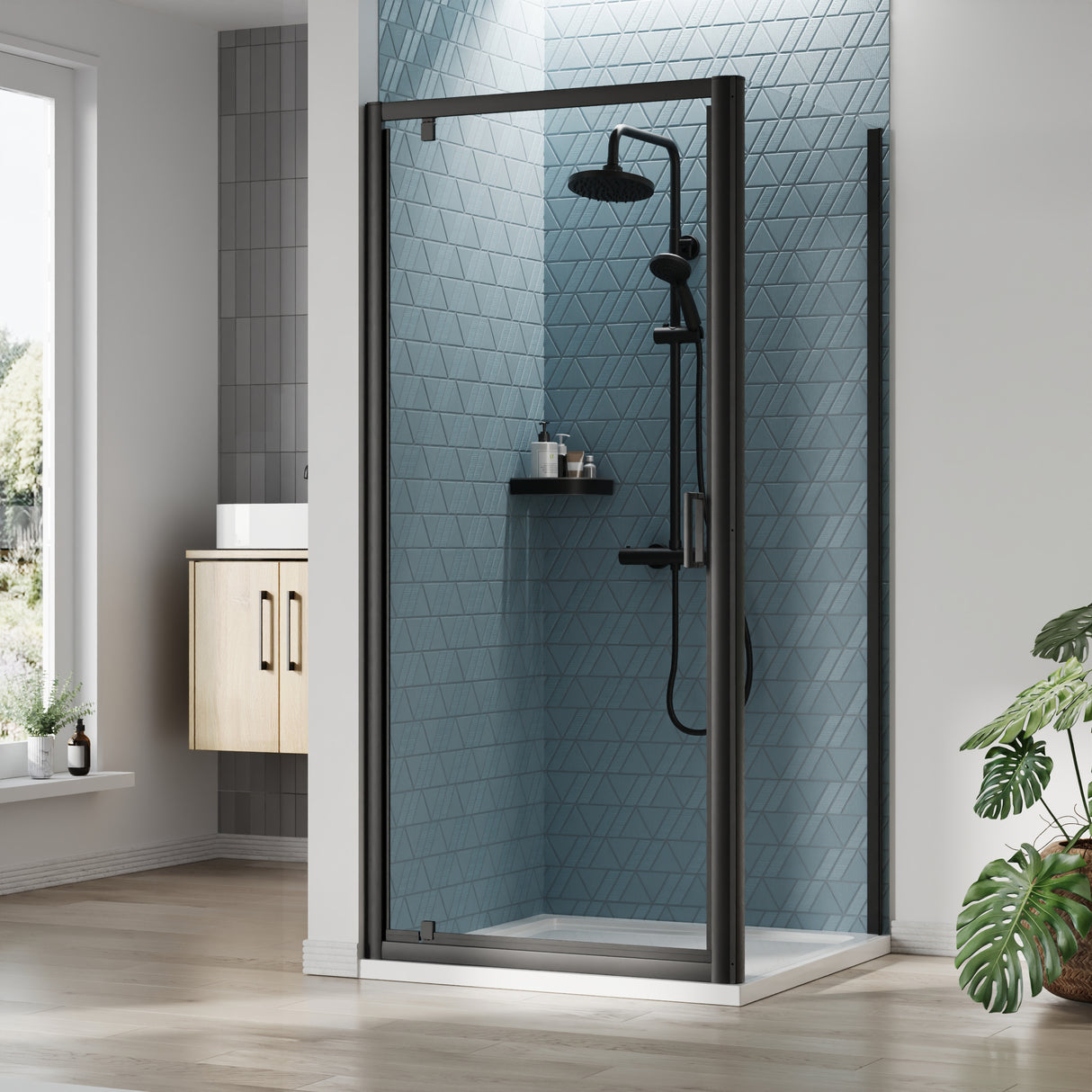 Pivot Shower Door, Side Panel and Shower Tray - Choice of Size and Finish