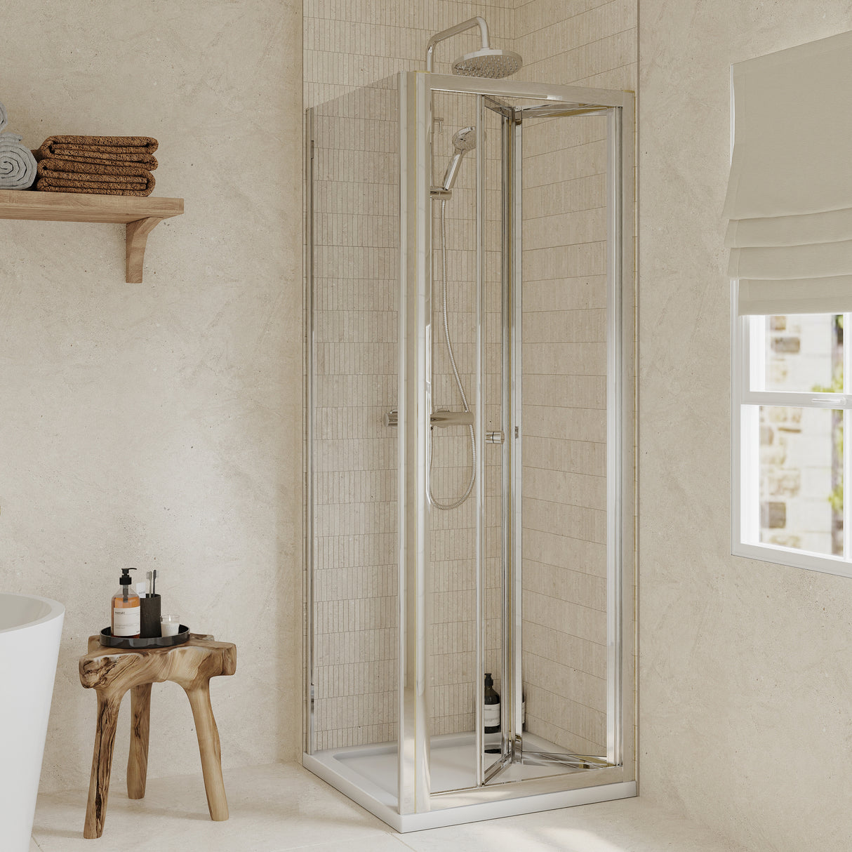 Bi-Fold Shower Door, Side Panel and Shower Tray - Choice of Size and Finish