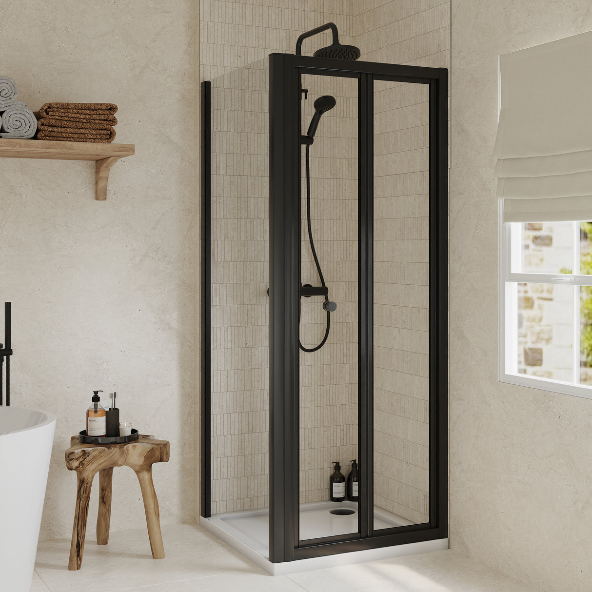 Bi-Fold Shower Door, Side Panel and Shower Tray - Choice of Size and Finish