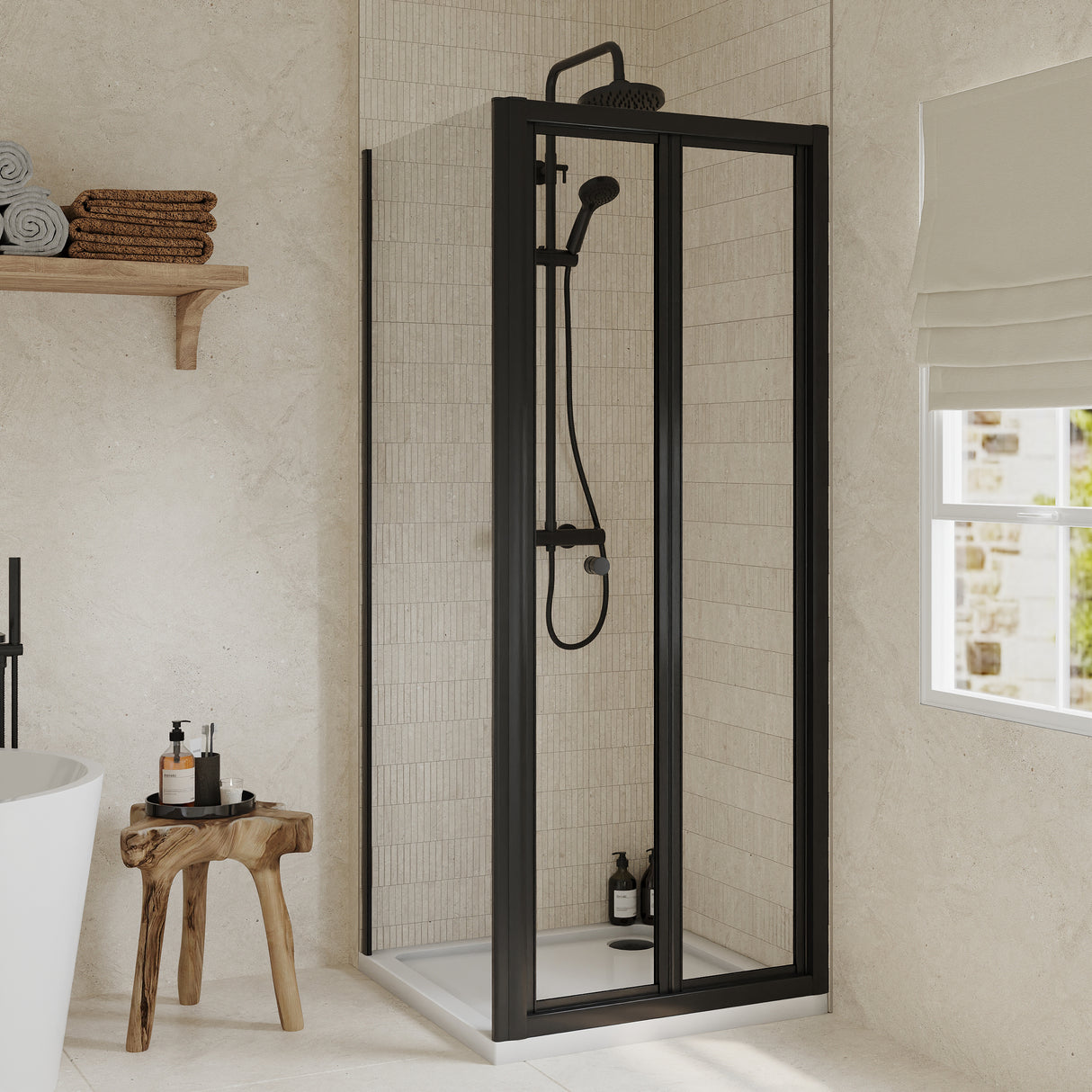 Bi-Fold Shower Door, Side Panel and Shower Tray - Choice of Size and Finish