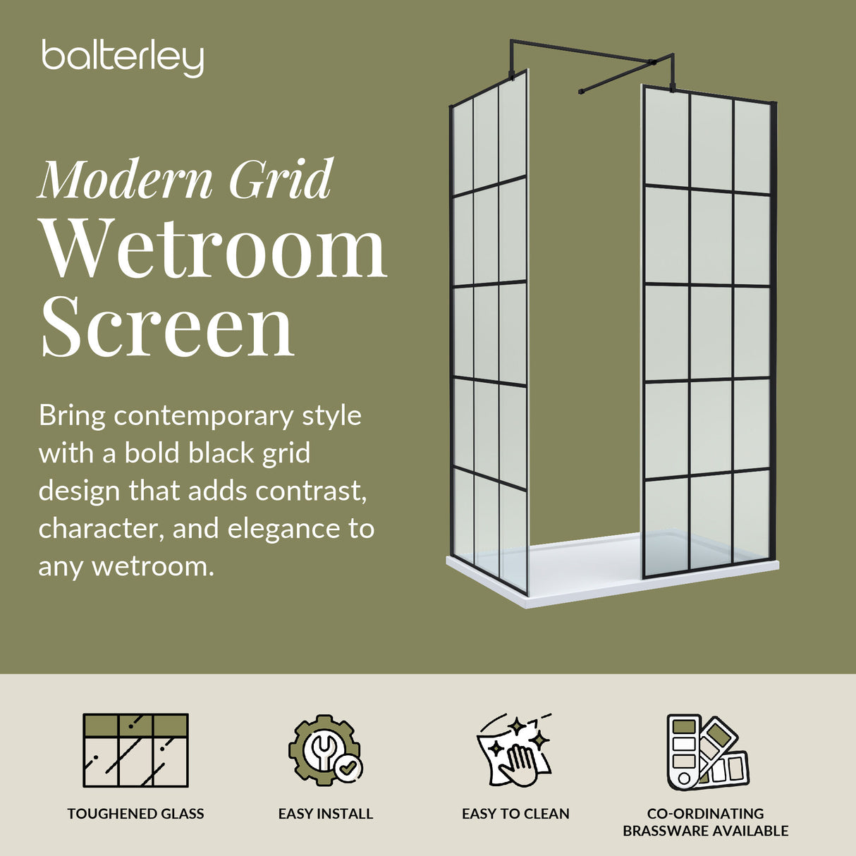 Contemporary 8mm Glass Walk In Wetroom Screens with Matt Black Framed Design and Shower Tray - Choice of Size