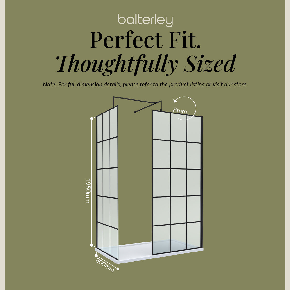 Contemporary 8mm Glass Walk In Wetroom Screens with Matt Black Framed Design and Shower Tray - Choice of Size