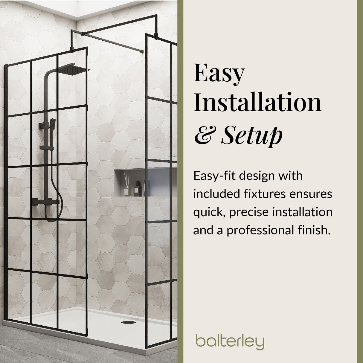 Contemporary 8mm Glass Walk In Wetroom Screens with Matt Black Framed Design and Shower Tray - Choice of Size