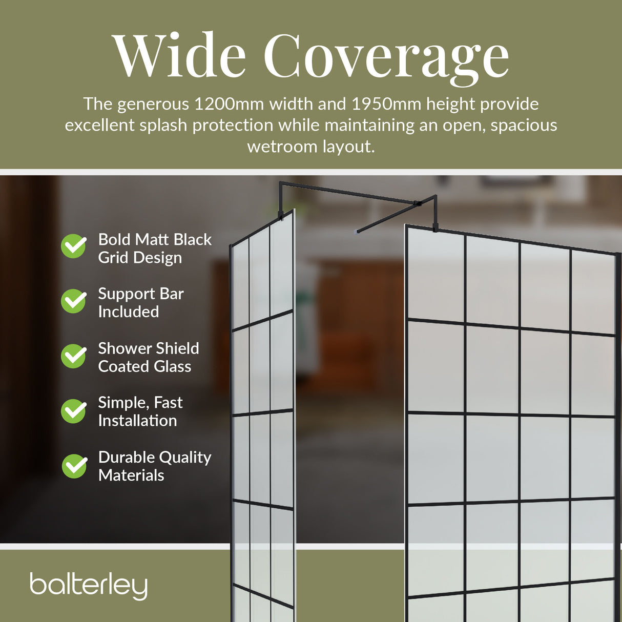 Contemporary 8mm Glass Walk In Wetroom Screens with Matt Black Framed Design and Shower Tray - Choice of Size