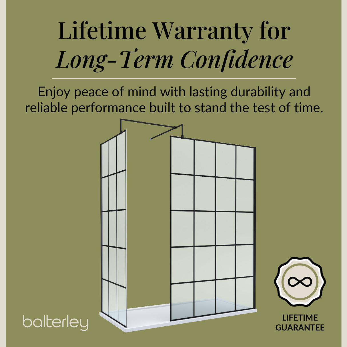 Contemporary 8mm Glass Walk In Wetroom Screens with Matt Black Framed Design and Shower Tray - Choice of Size