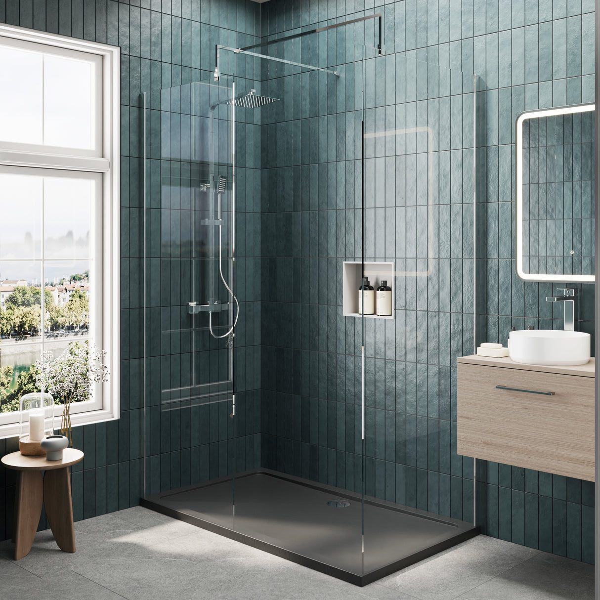 8mm Glass Walk In Wetroom Screens and Shower Tray - Choice of Size and Finish