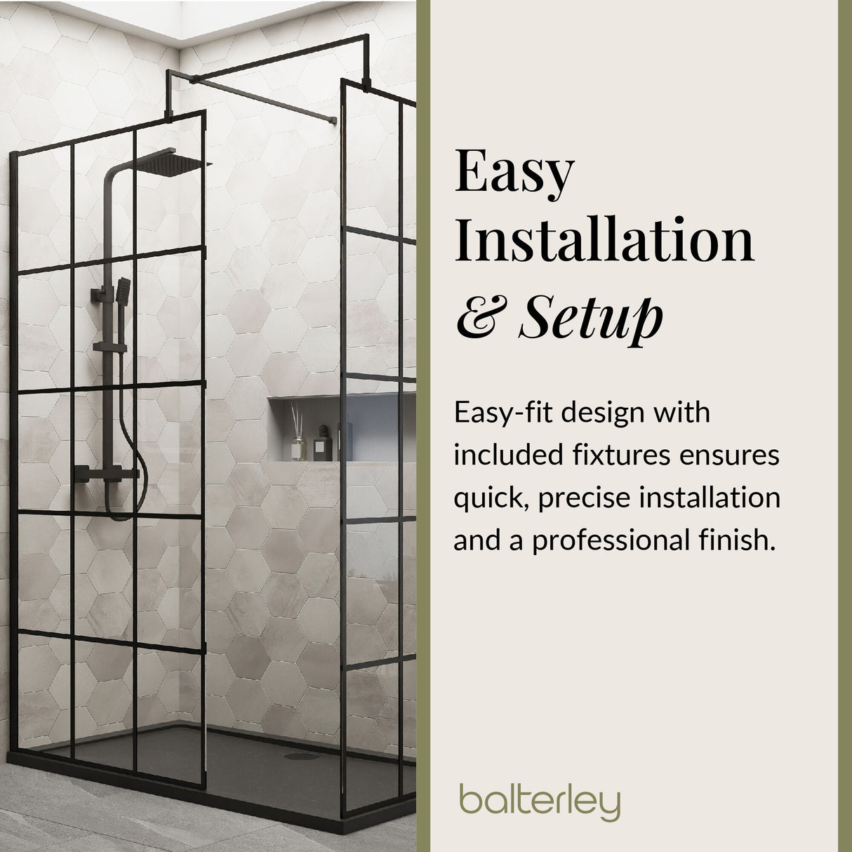 Contemporary 8mm Glass Walk In Wetroom Screens with Matt Black Framed Design and Shower Tray - Choice of Size